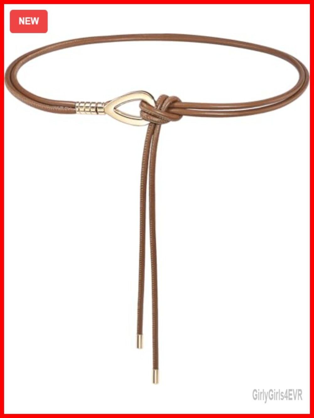 Knotted Skinny PU Leather Waist Belt with Gold Buckle for Dresses